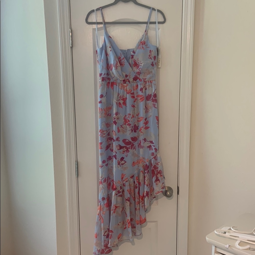 NWT Eliza J 4 Floral Asymmetrical Blue Dress